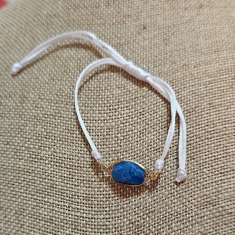 Blue Kyanite Stone Adjustable Bracelet with White Cord.